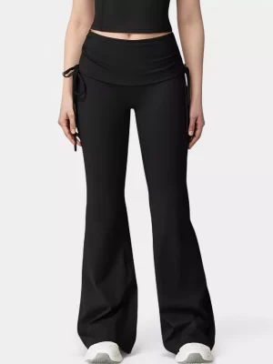 Women's Drawstring Ruched Waist Flared Leg Pants Stretch Fabric Active Yoga Lounge Bottoms