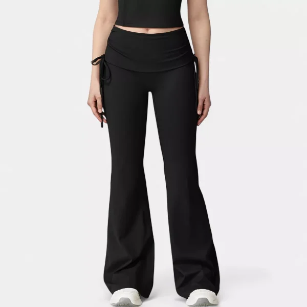 Women's Drawstring Ruched Waist Flared Leg Pants Stretch Fabric Active Yoga Lounge Bottoms