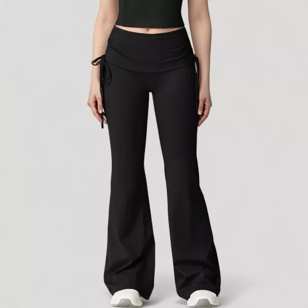 Women's Drawstring Ruched Waist Flared Leg Pants Stretch Fabric Active Yoga Lounge Bottoms