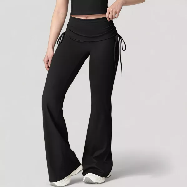 Women's Drawstring Ruched Waist Flared Leg Pants Stretch Fabric Active Yoga Lounge Bottoms