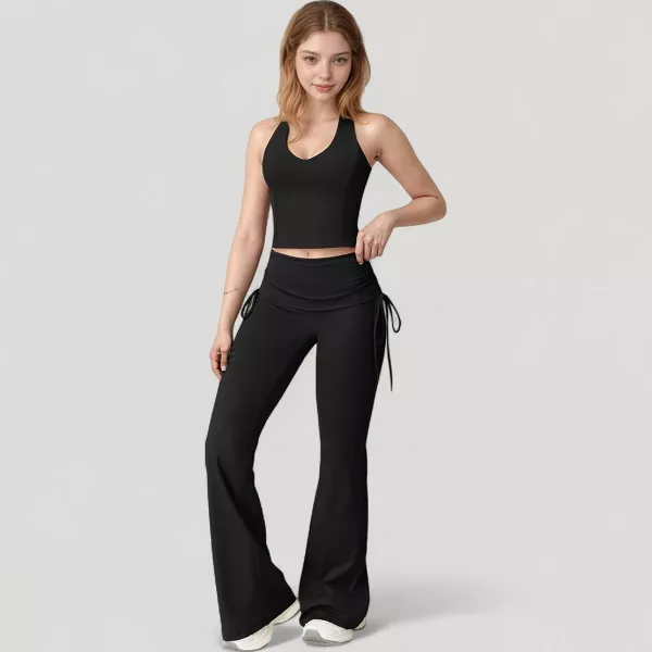 Women's Drawstring Ruched Waist Flared Leg Pants Stretch Fabric Active Yoga Lounge Bottoms
